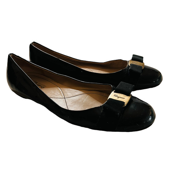 Salvatore Feragamo Varina Patent Leather Ballet Flat Shoes Size 10 Black - Picture 3 of 9